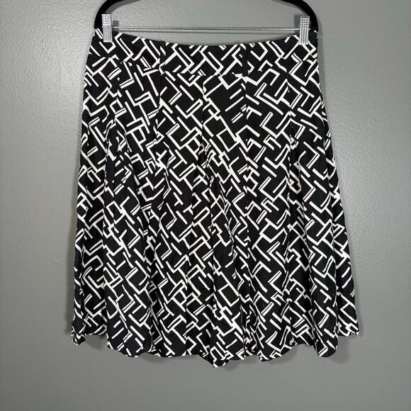 Larry Levine Women's Black White Linen Blend A-Line Skirt - Size 12 - Geometric - Picture 1 of 6